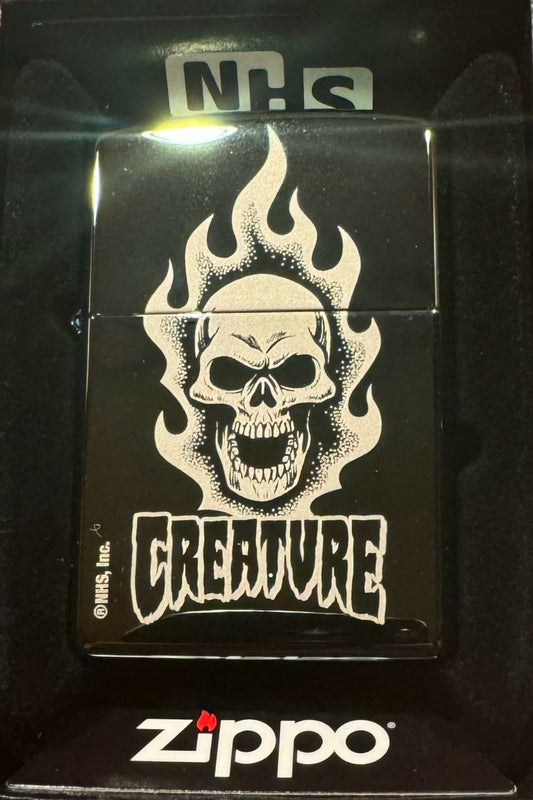 Zippo Lighter NHS Creature Flaming Skull High Polish Teal