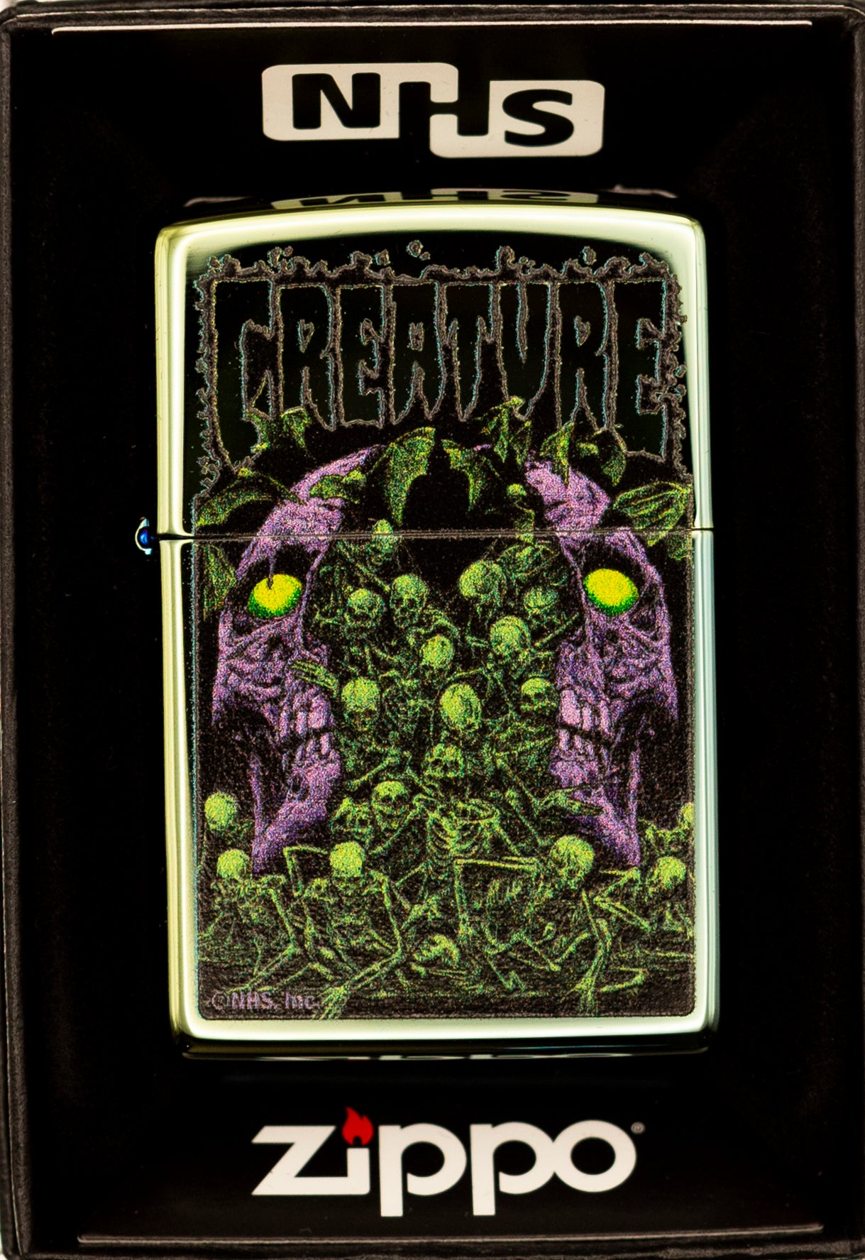 Zippo Lighter NHS Creature Cracked Open Skull High Polished Teal