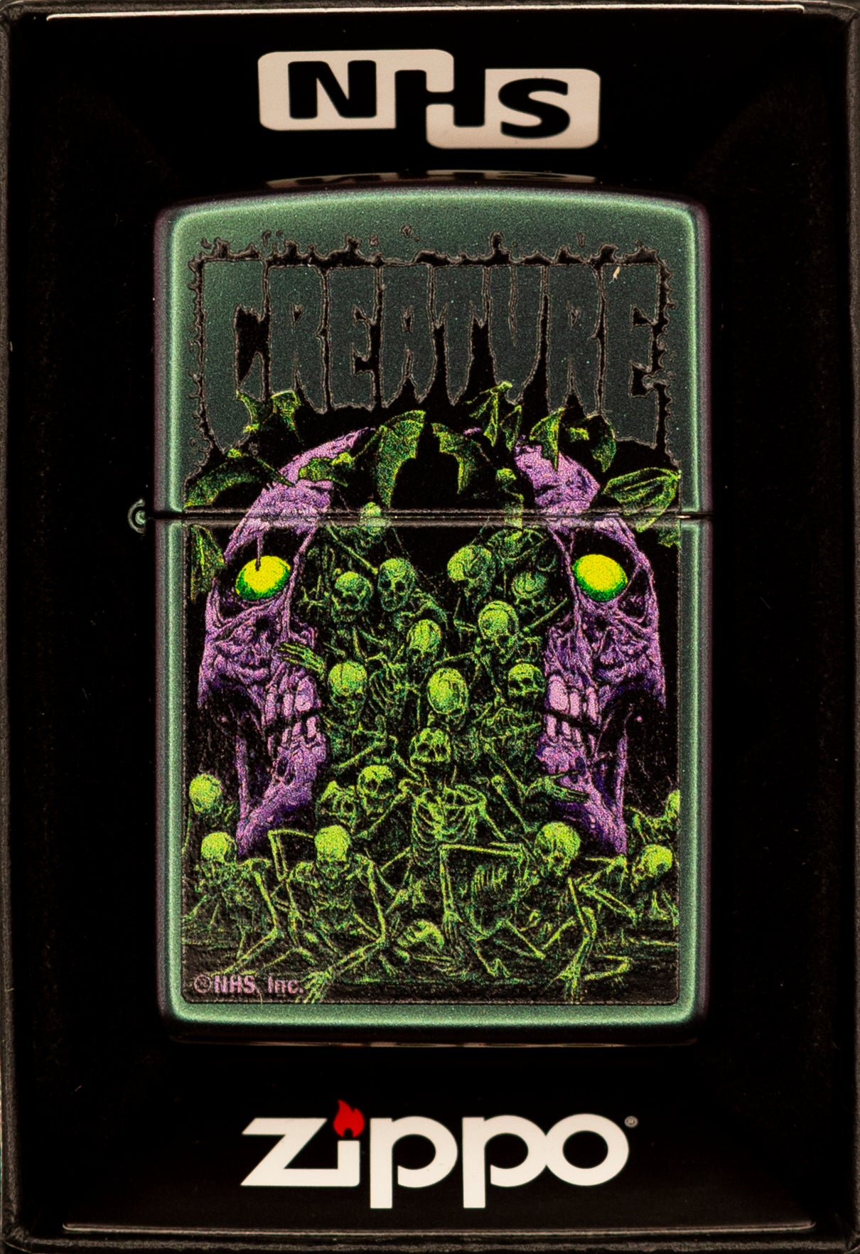 Zippo Lighter NHS Creature Cracked Open Skull Iridescent