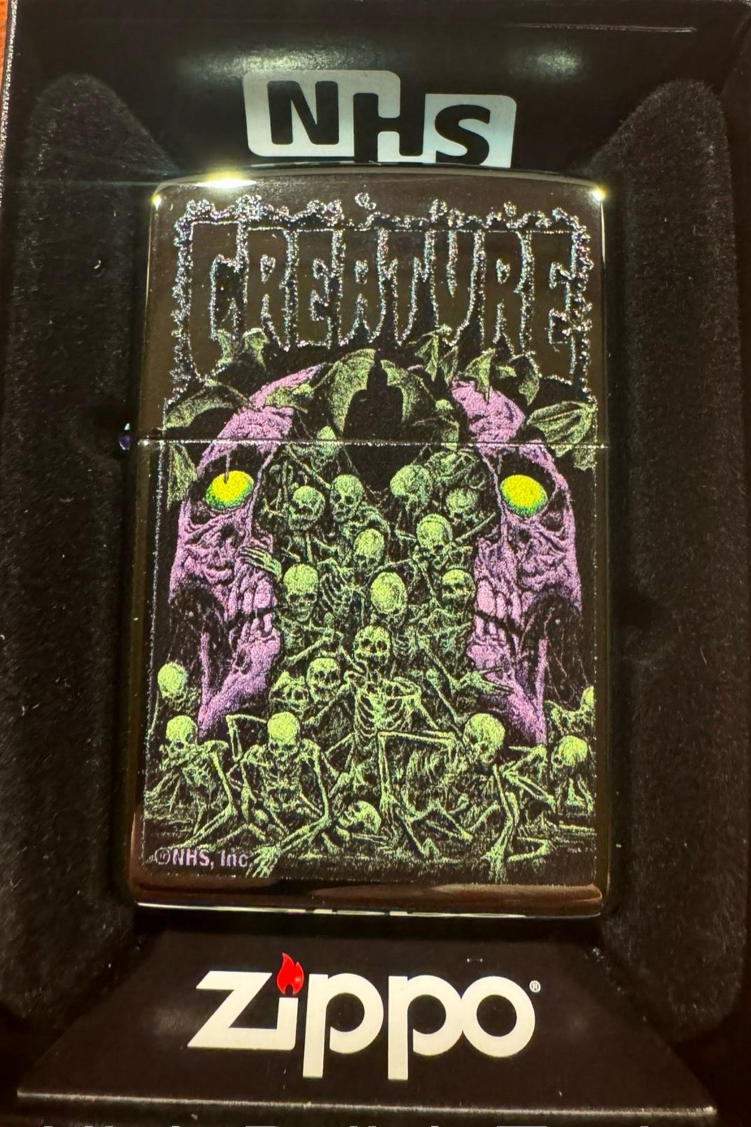 Zippo Lighter NHS Creature Cracked Open Skull High Polished Teal