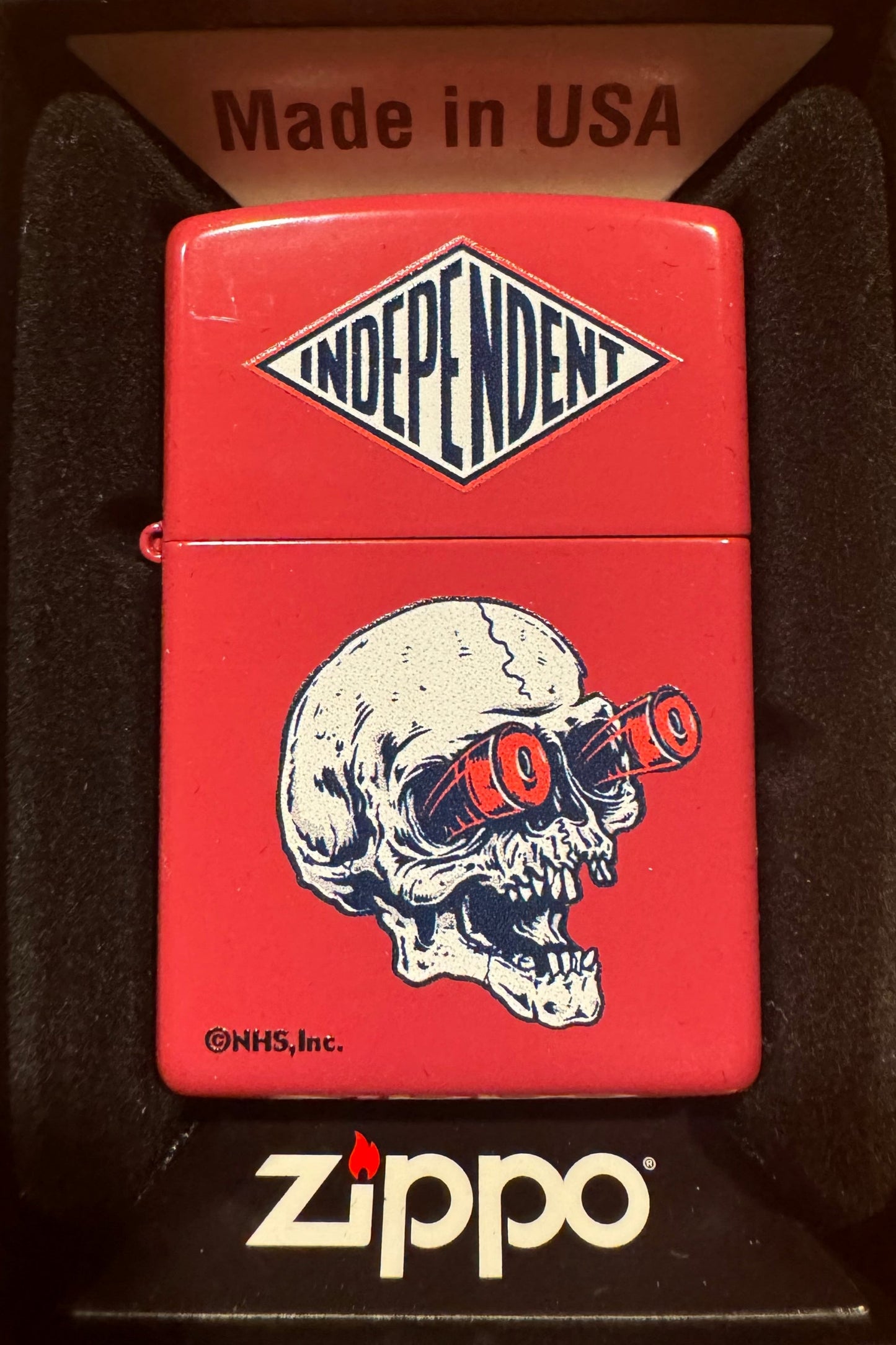 Zippo Lighter NHS Independent Skull Brick Red